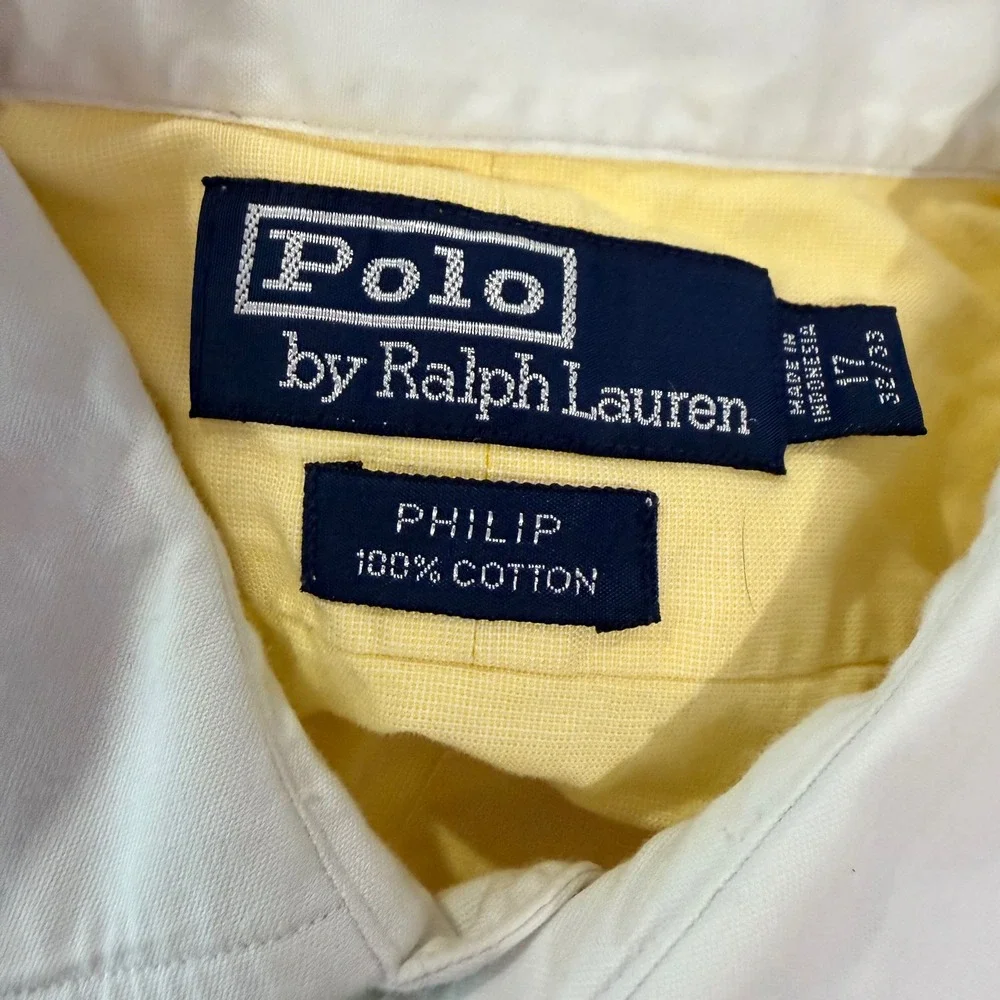 Polo Ralph Lauren Button Down Shirt Men 17 XL Yellow Philip Contrast Collar Prep